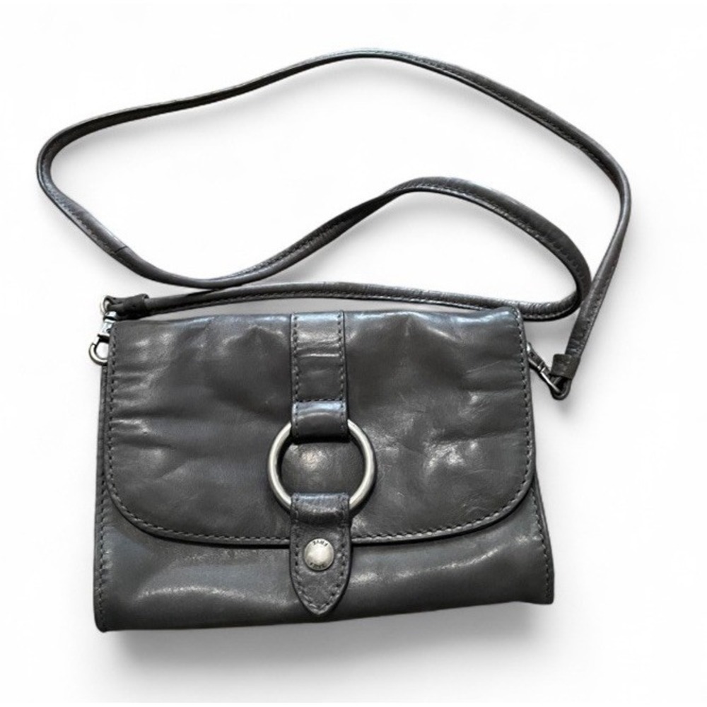 Frye Gray Distressed Leather Crossbody Ring Bag Western Cowgirl Style
